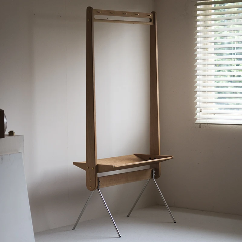 رف معطف أرضي قديم، خشب كرز من الفولاذ المقاوم للصدأ مع رف، تخزين الملابس الشبكية الثانوية #1