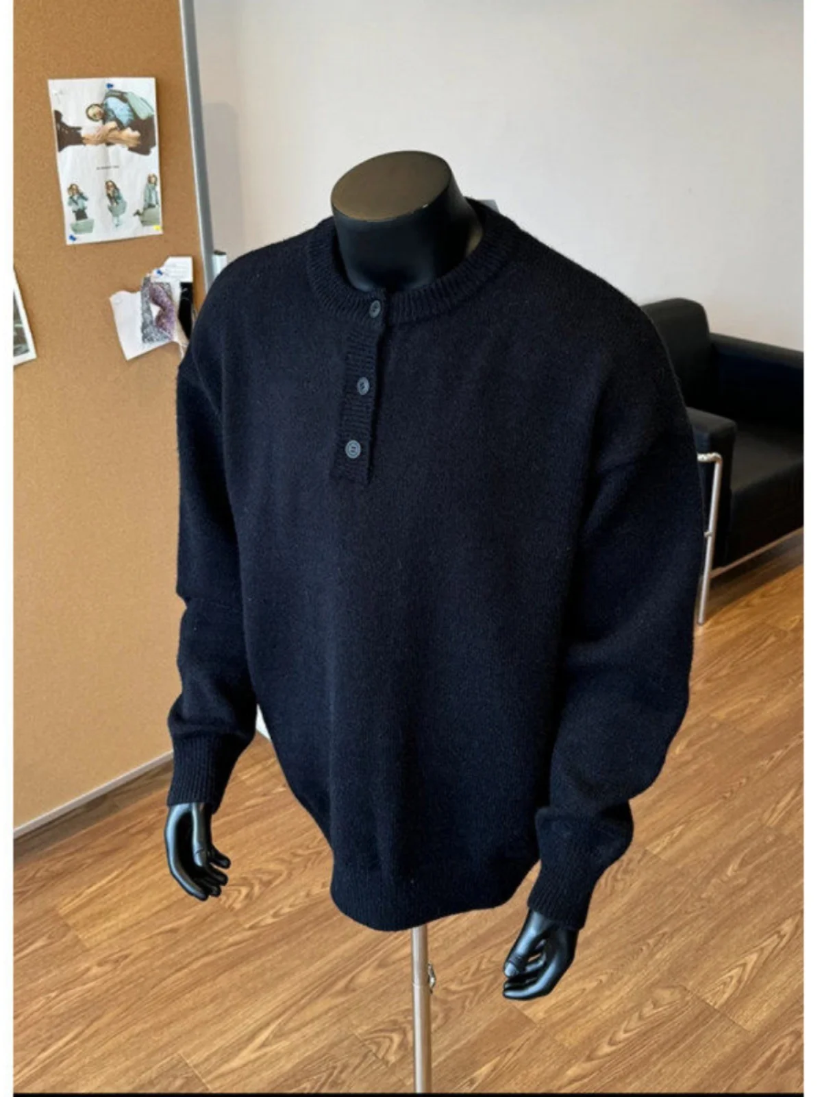 

ay Henry Collar Knitwear Jaet Men's Sle Autumn Winter American Retro High Sensation Cool Cleanfit Knitted irt