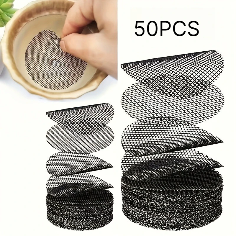 50 Flower Pots, Drainage Holes, Mesh Pads, Flower Pot Bottom Mesh Pads, Circular Leak Proof Soil Mesh Pads