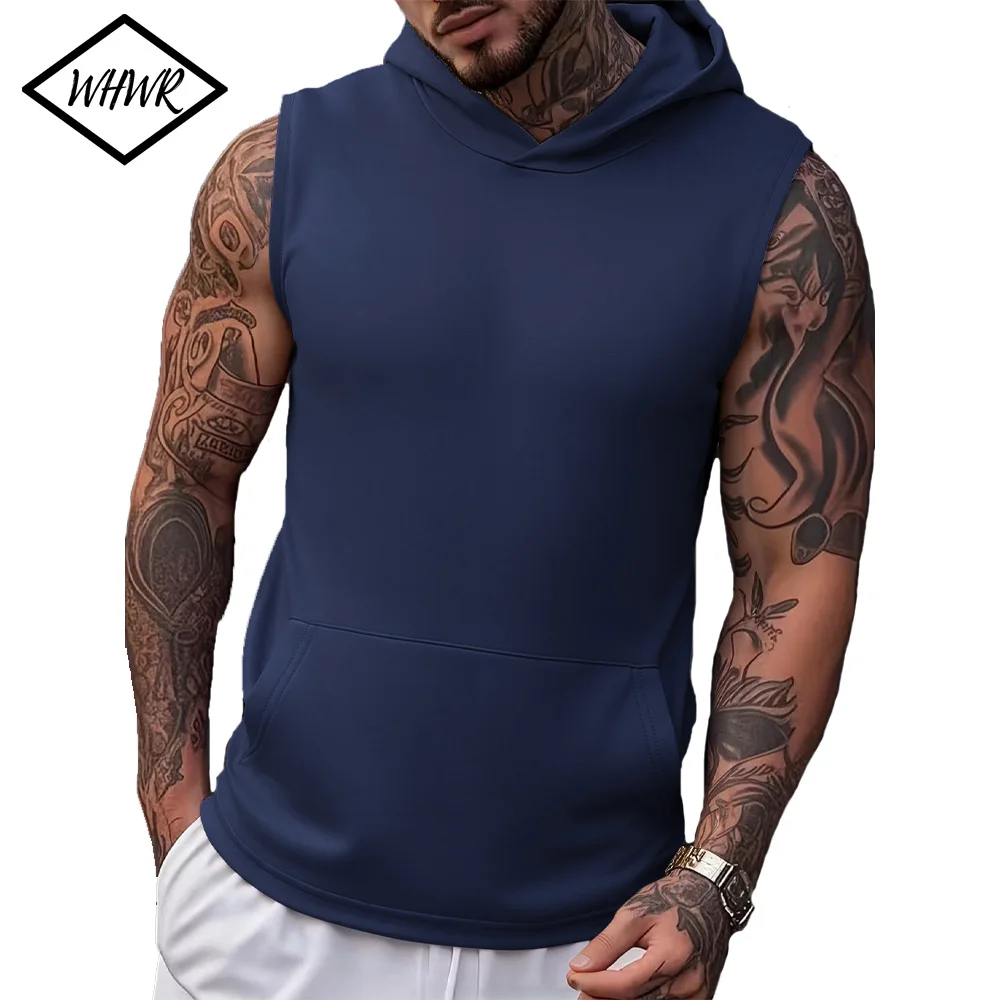 Summer Men's Tank Top Hooded T Shirt Male Gym Fitness Training Quick Dry Sleeveless Shirts  Men Fashion Basketball Vest