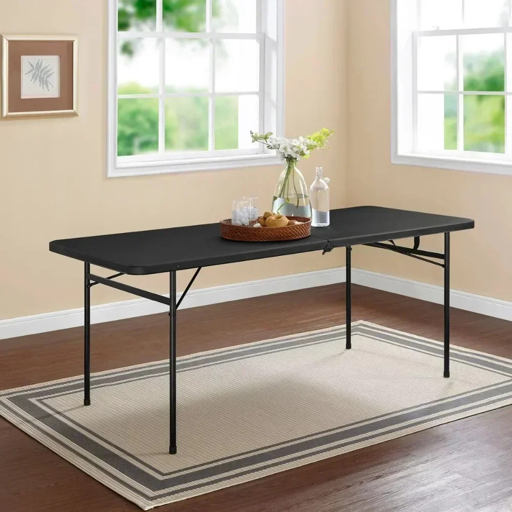 

6 Foot Bi-Fold Plastic Folding Table Black The versatile rectangular table is sturdy and durable Foldable for easy storage