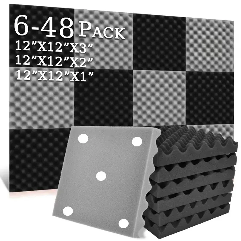 แผ่นโฟมกันเสียงแบบร่องไข่ 6-48 ชิ้น แผ่นอะคูสติกติดผนัง แผ่นโฟมกันเสียง แผ่นอะคูสติกโฟม ทนไฟ