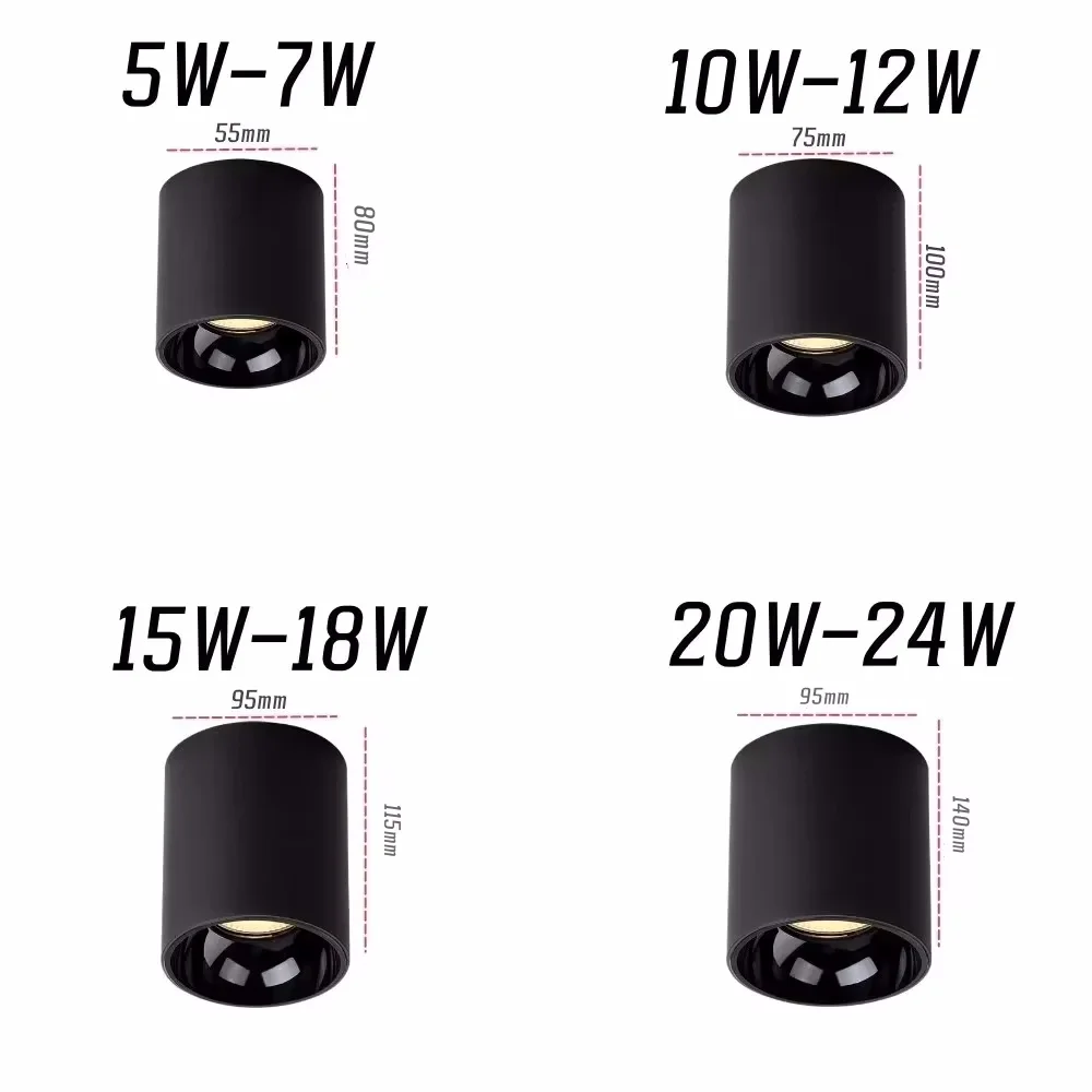 Plafonnier LED cylindrique Downlight COB Spot 5W 7W10W12W15W18W20W24W Plafonnier anti-absorbe ouissement à intensité variable AC85-265V entreprise à domicile