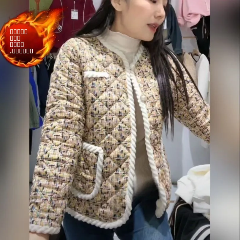 

Autumn Winter Thiened Fce Lined Small Cotton Jaet Sli Faionable Anti-Aging Top for Middle Aged And ly Women