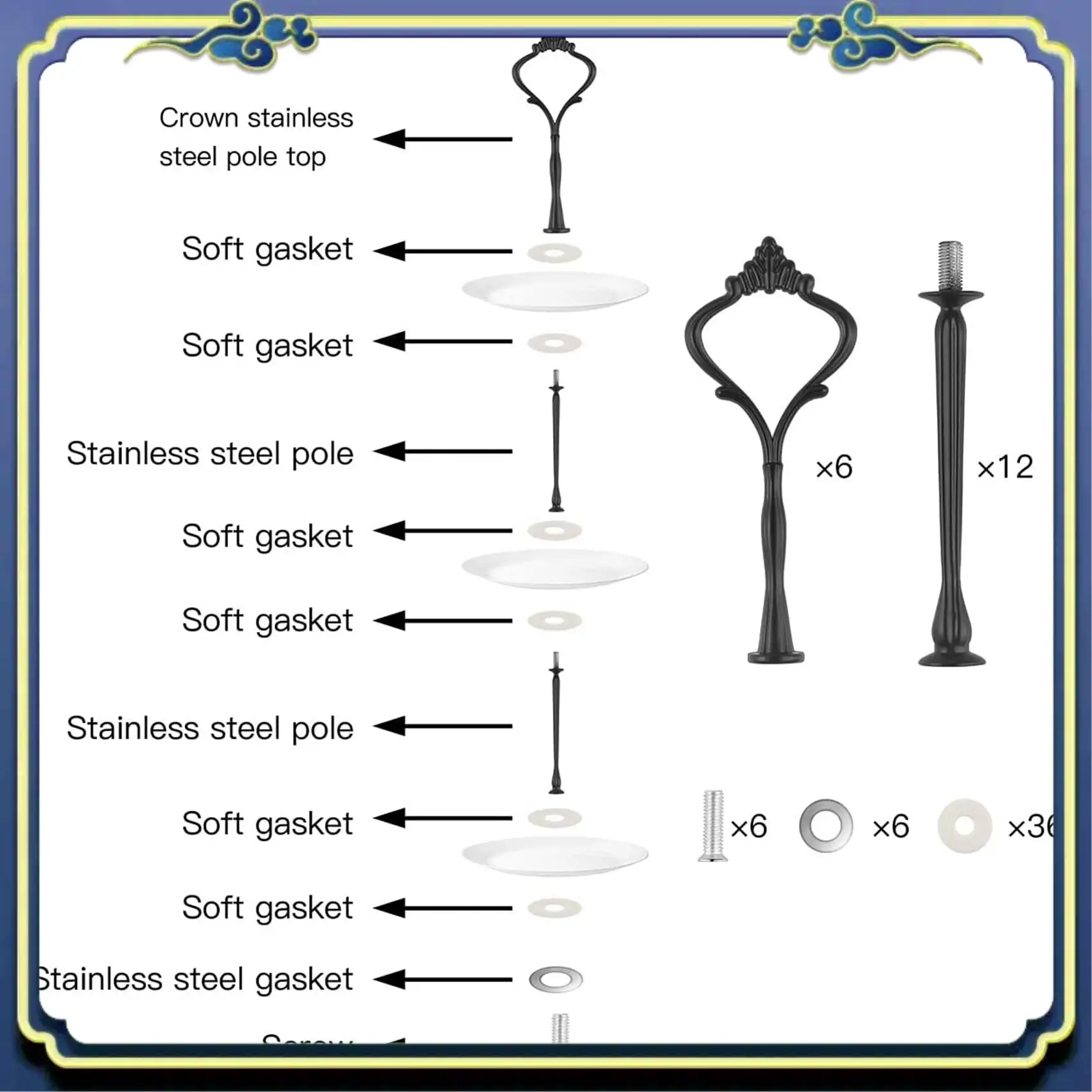 Latest 9 Set Cake Stand Hardware Kit Tiered Tray Hardware Fittings For Cake Stand,3 Tier Cake Stand Fittings Hardware Holder