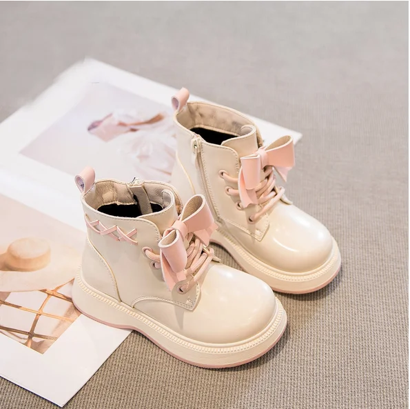 

2024 Children Short Boots for Girls Winter New Fashion Sweet Bowtie Soft Bottom Anti-slippery Versatile Casual Side Zipper Shoes