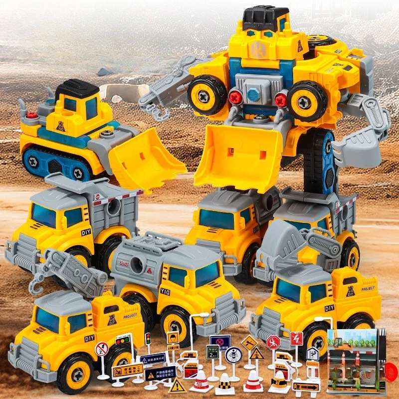 

5 IN 1 Transforming Robot City Construct Series Action Figure Comes with Game Map Roadblock Props Boy Collect Toy Birthday Gifts