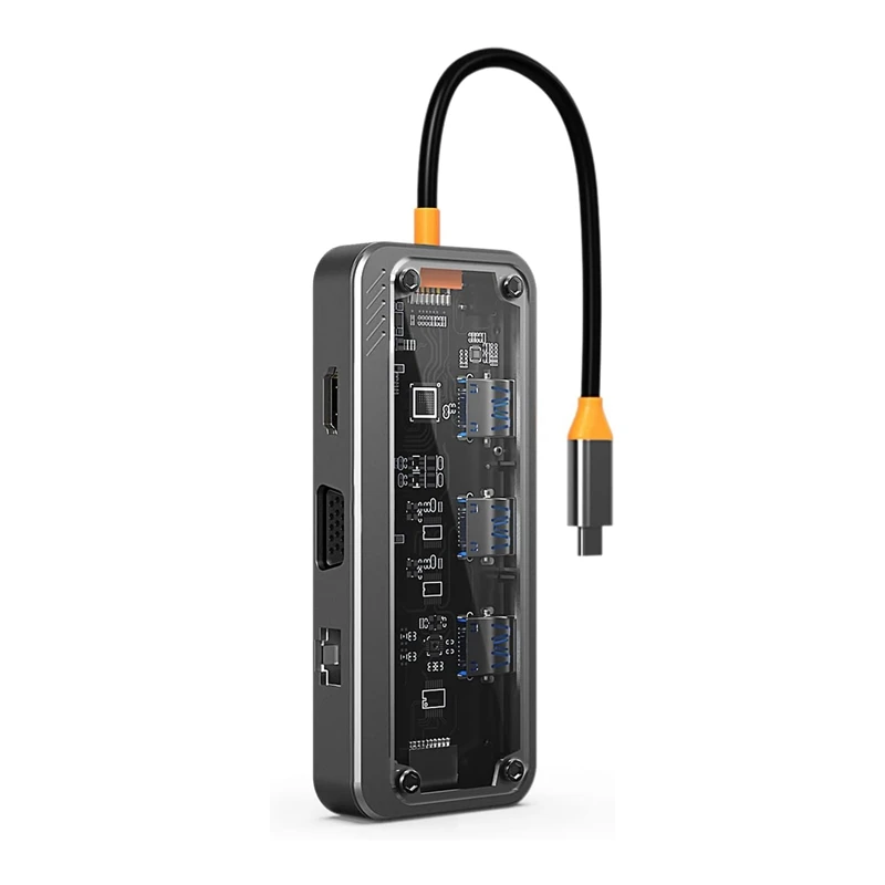 

10 In 1 USB C Laptop Docking Station 100W Multiport Transparent USB C Hub Thunderbolt Dock For HP, Air/Pro Durable