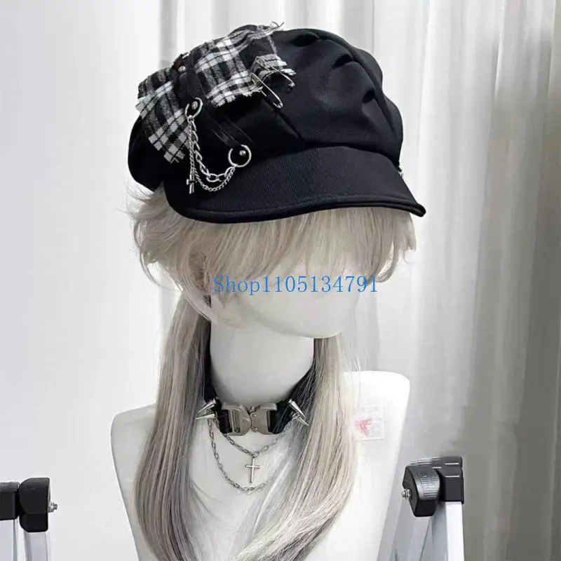 boina-punk-98km-sombrero-pintor-britanico-elegante-sombrero-taxista-con-cadena-metal-a-tartan-para-club
