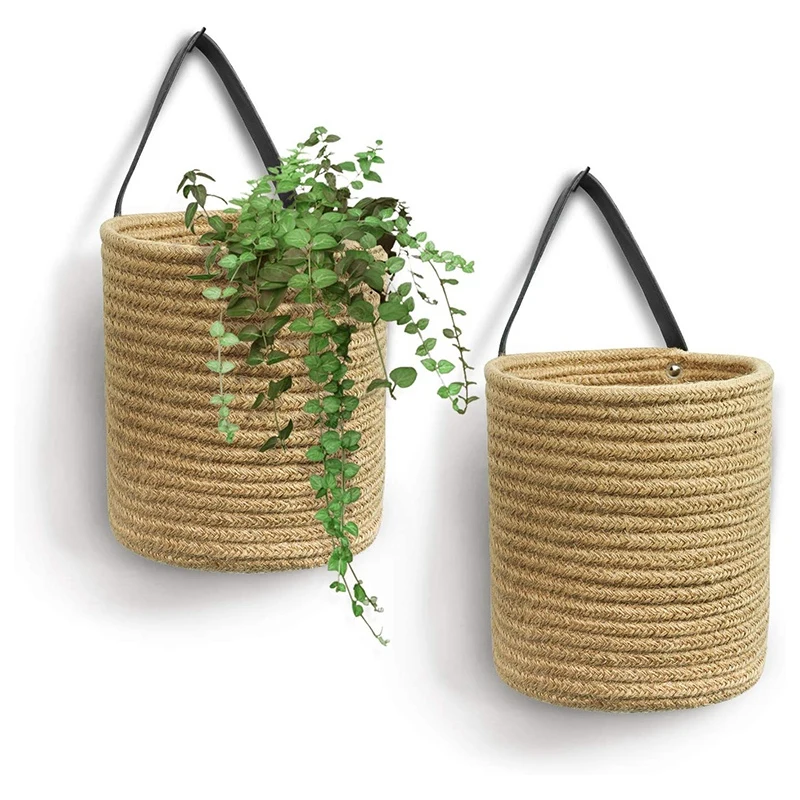 Cesta de suspensão de juta de 2 pacotes - 7,87 x 7 polegadas pequena cesta de suspensão de samambaia tecida plantas de flores, cesta de juta tecida