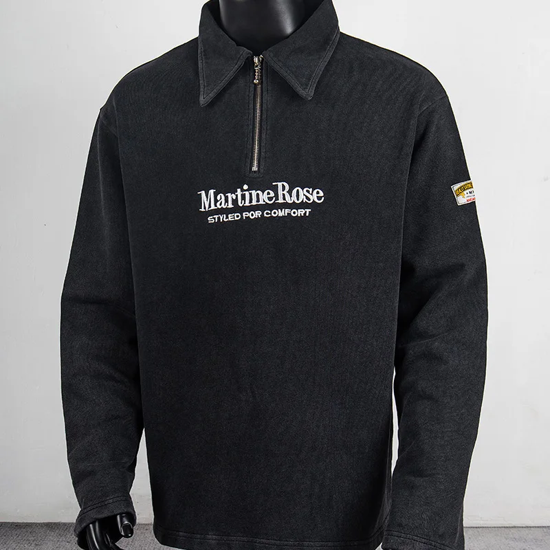 

Новые худи и поло Martine Rose для мужчин и женщин: черные, с эффектом потертости, уличный стиль, вышитые буквы, воротник-поло, свитшот