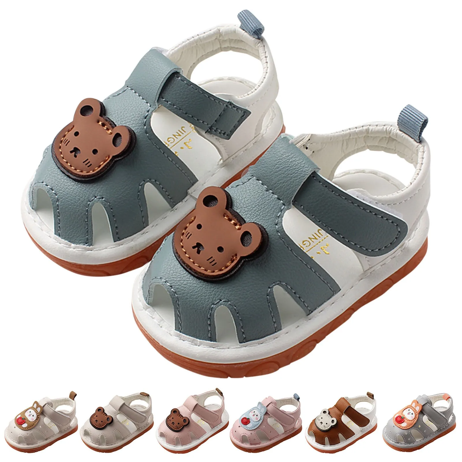 Summer Baby Sandals Cartoon Bear Applique Breathable First Walkers Sandals Cute Infant Toddlers Girls Soft Sole Anti Slip Shoes