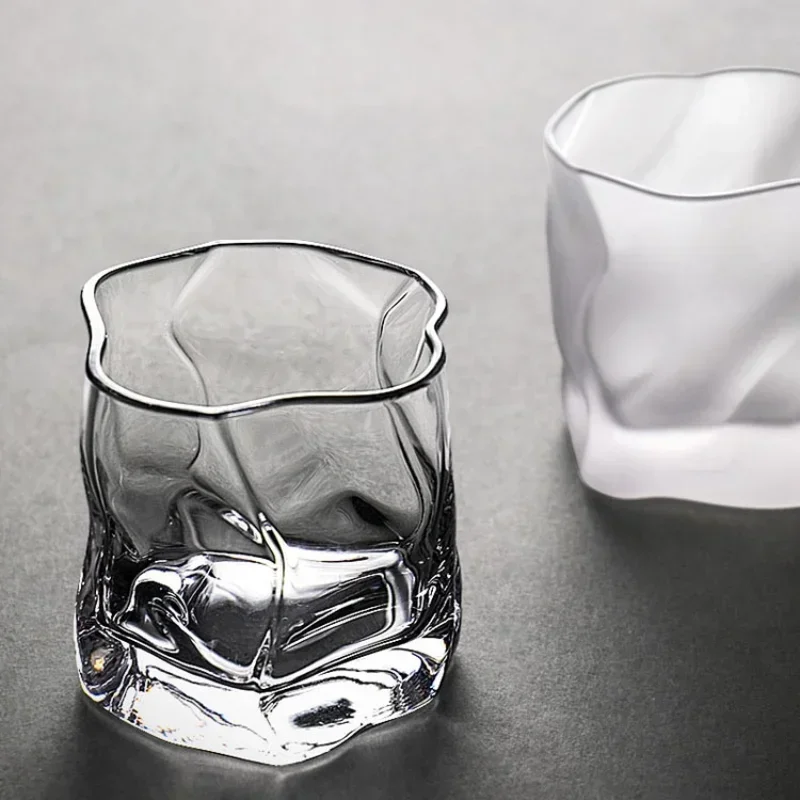 Creative Irregular Shape Crystal Whiskey Glasses Set with Ice Pattern Fold Paper - Beer Wine Drinkware