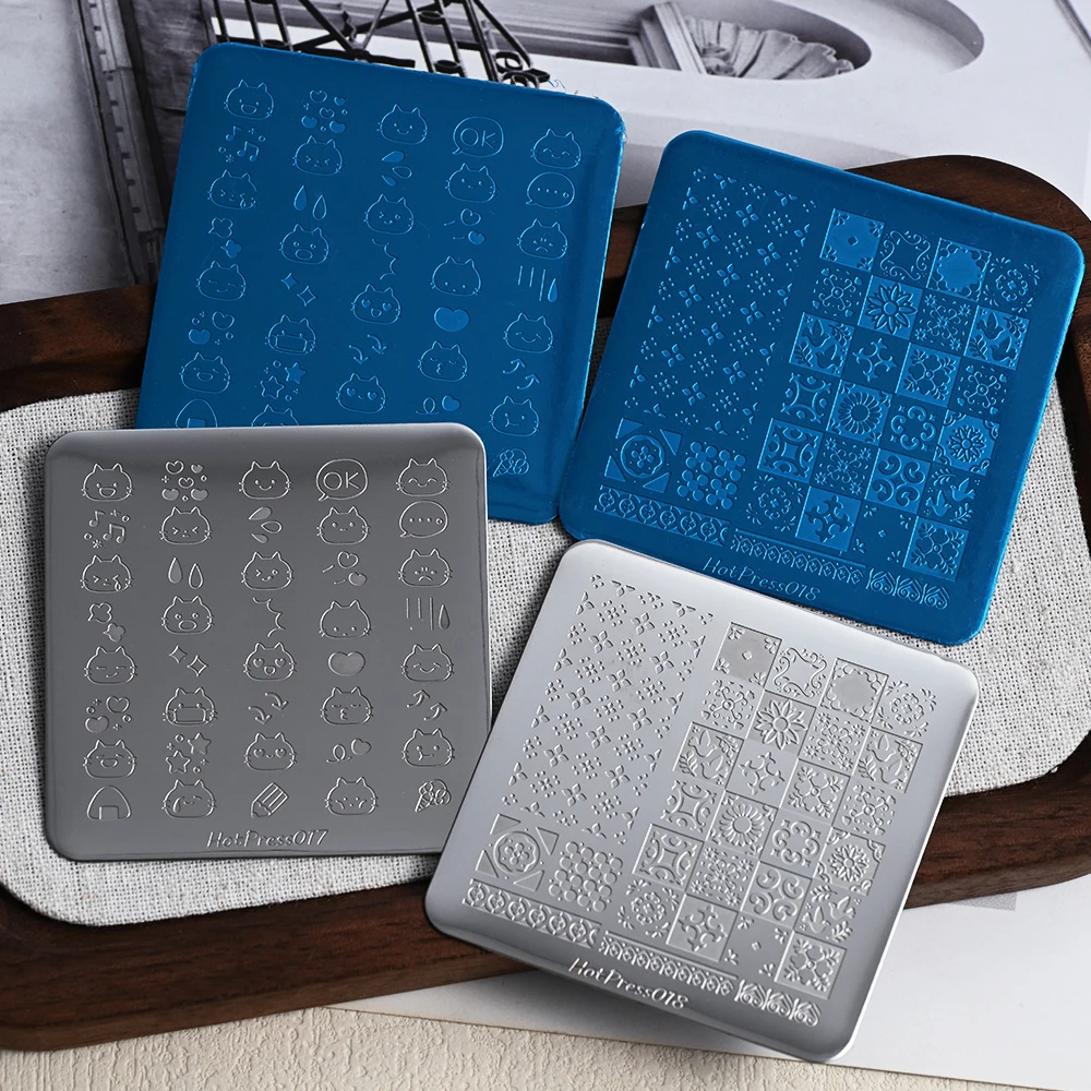 1pc 3D Cute Cat Patterns DIY Nail Printing Template Vintage Bohemia Style Nail Stamping Plates Stencil Stamper Manicure DIY Tool