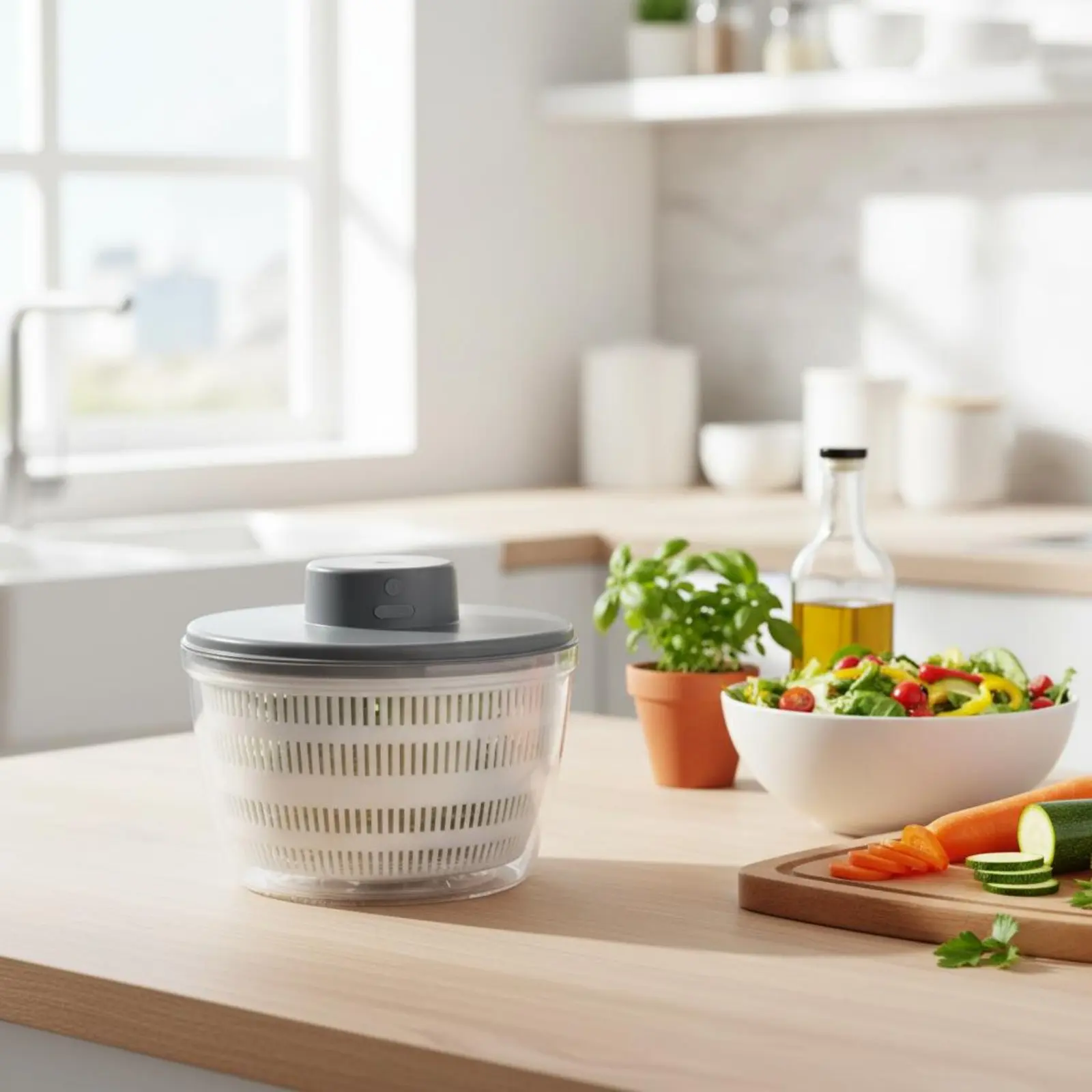 Electric Salad Dryer Multi-Function Electric Vegetable Dryer Vegetable Drying Bowl Bowl Single-Button Activation Lettuce Dryer