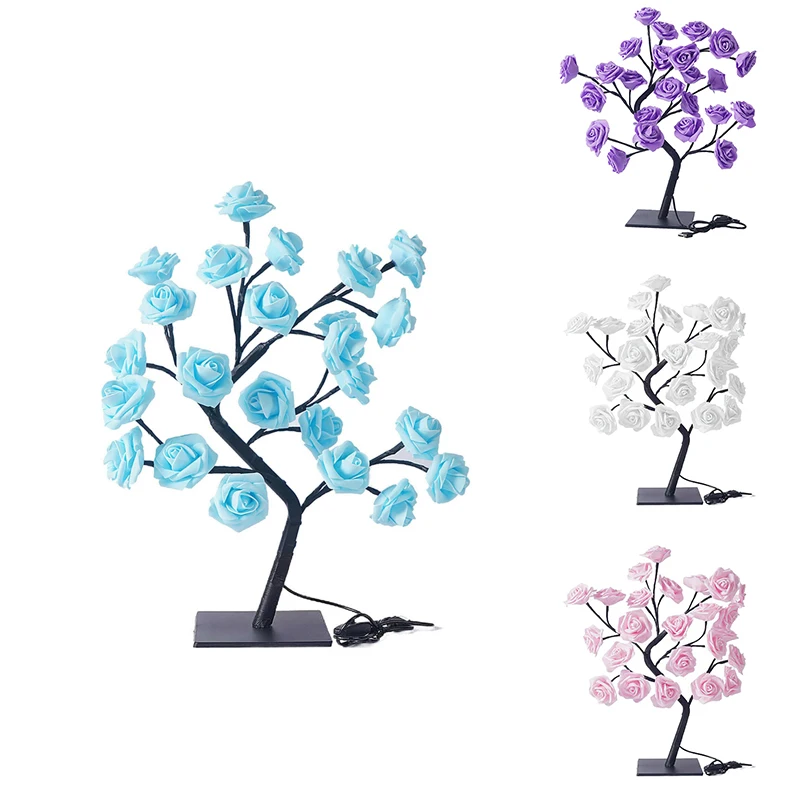 

LED Rose Tree Bouquet Table Lamp Bedside Night Light USB Powered Home Decor Gift