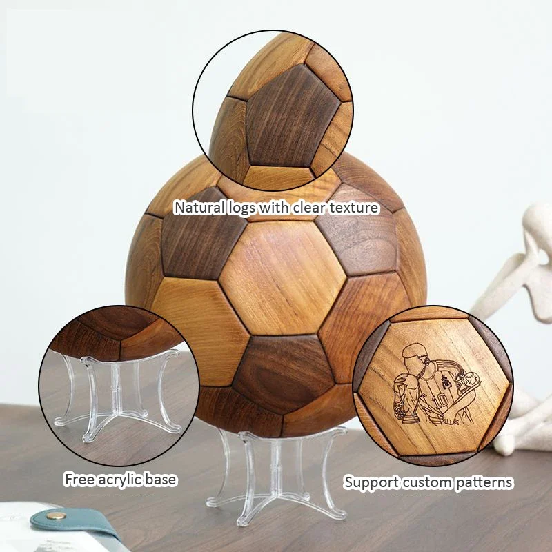 3D Puzzle Football Ornaments Wooden Spliced Football Model Walnut TangramHome Desktop Decoration Kids Educational Toys Gift