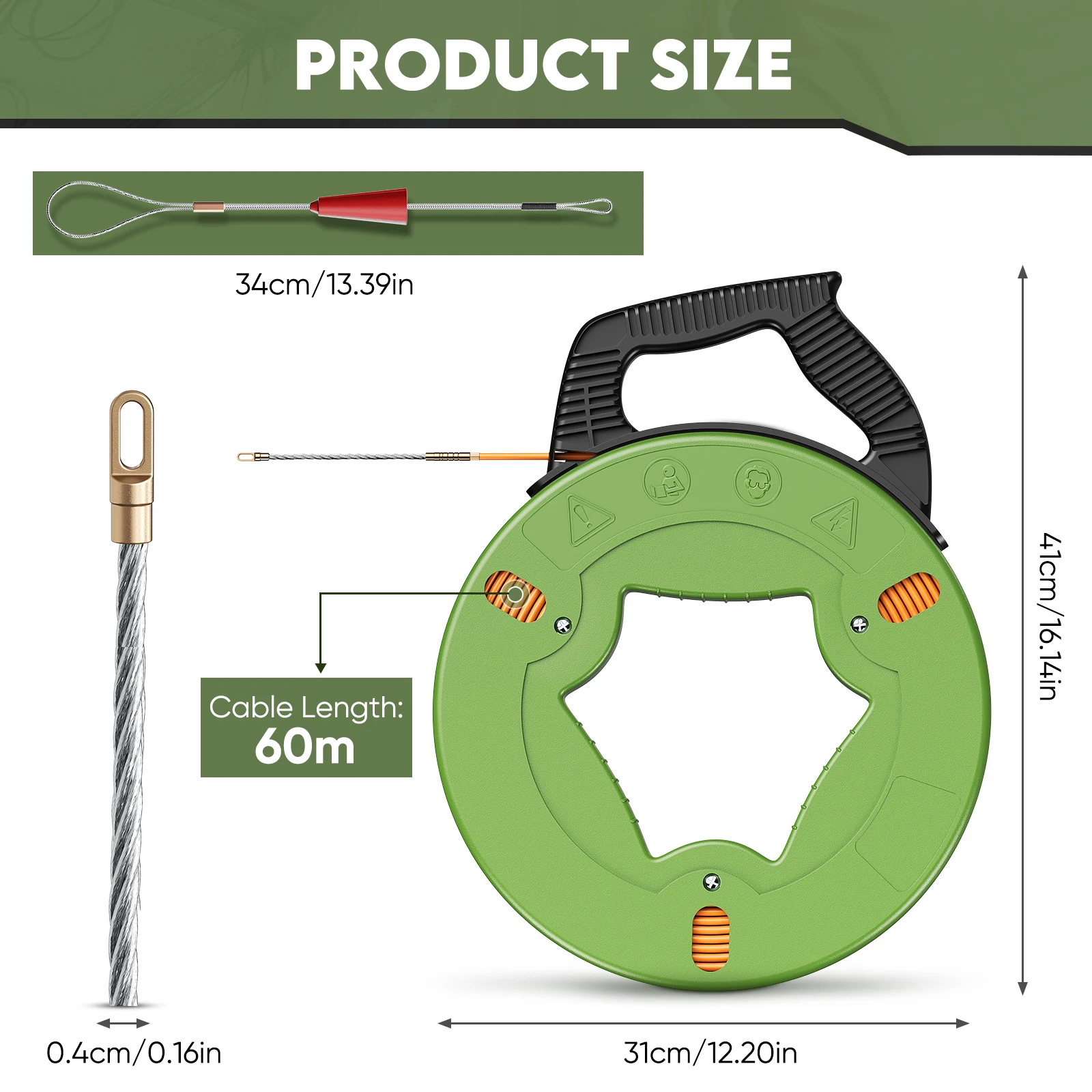 4mmx60m Kabel Retractiele Hulpvisdraad Trekker Draad voor Lege Buizen met Draadgereedschap Trekker voor Elektriciens Wandkabel Max. Spanning 100 kg