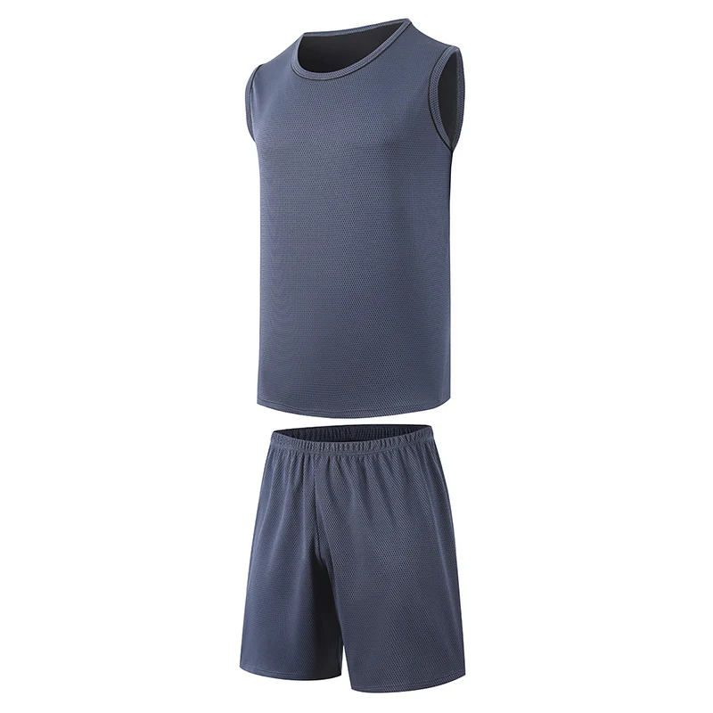

2-Piece Men's Set Round Neck Short Sleeved Set Solid Color Mesh Summer Quick Drying Sports Multifunctional Comfortable Casual