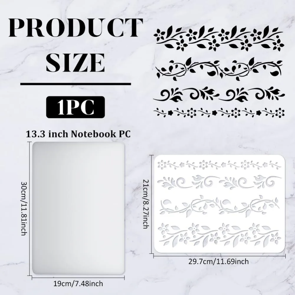 Flower Border Stencil (4 Style) 11.7x8.3inch Reusable Flower Drawing Stencil Vines Pattern Stencil Ivy Decoration