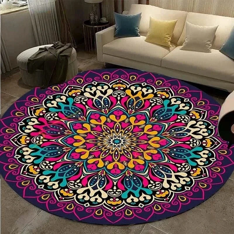 Vibrant Round Moroccan Style Cushion Floor Mat for Living Room Sofa Area Decor Accent Rug