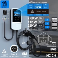 evsow 7.6KW EV Charger Type2 32A 3P 4.3inch Screen Dynamic Load Blancing Electric Car Charger With APP 11KW 22KW EVSE Wallbox