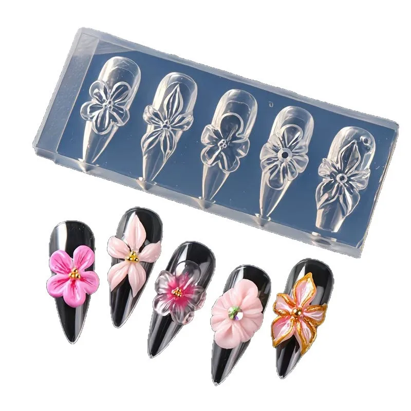 Molde de silicona 3D para flores de uñas, pétalos de lirio e hibisco, plantilla para tallar, esténciles para esmalte en gel, decoración de manicura primavera/verano 6