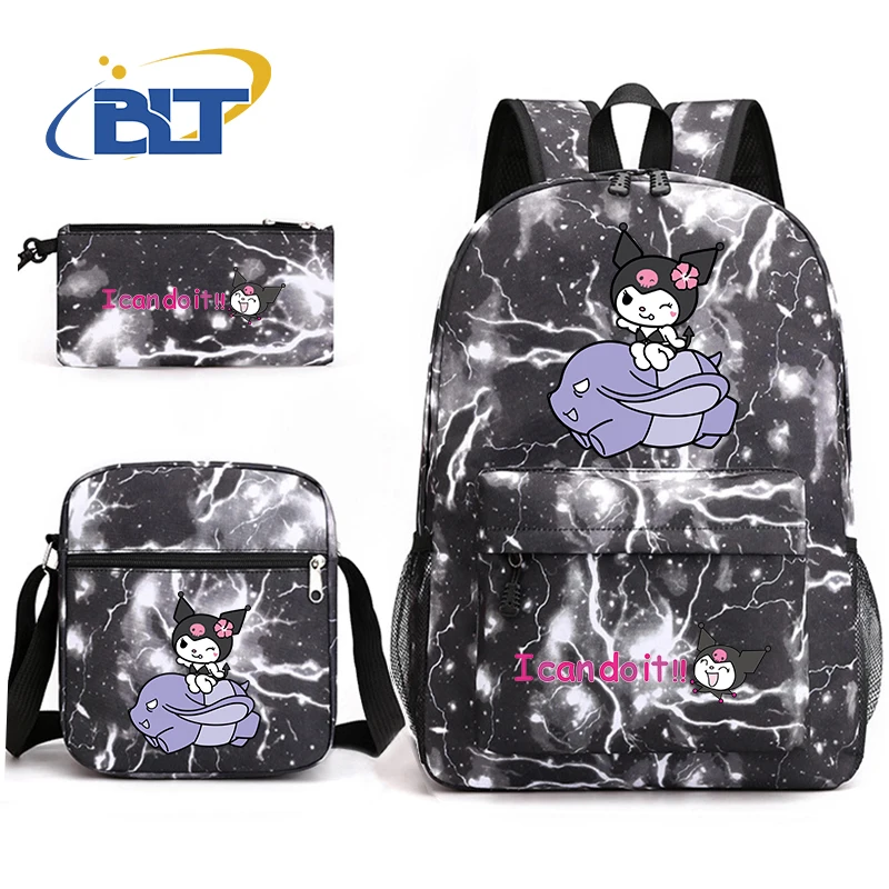 Kuromi printed girls school bag set zaino casual borsa a tracolla astuccio 3 pezzi set regalo per bambini