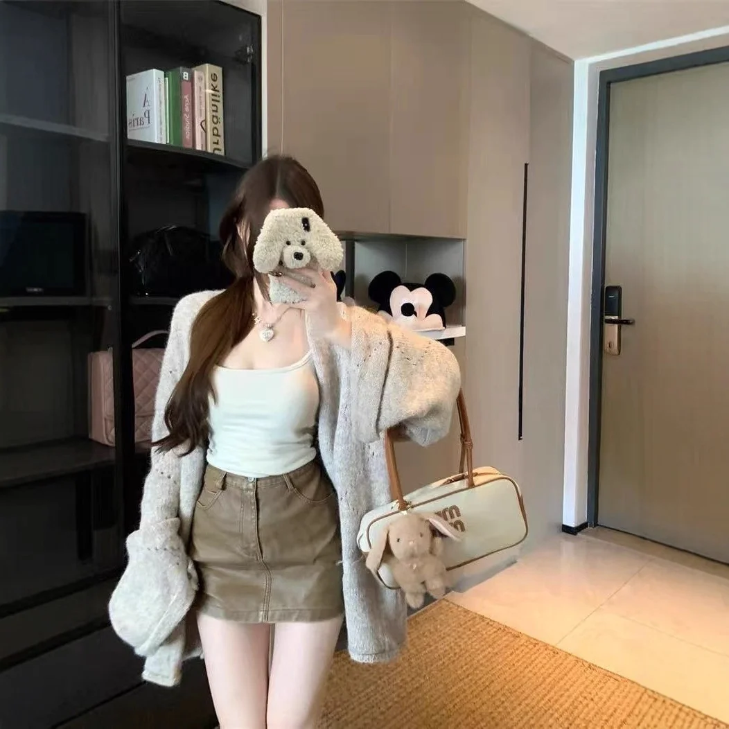 

Женские кардиганы средней длины на зиму с воротником-рюшами, асимметричным вырезом, свободного кроя, с термоэффектом, с узлом, удобные, приталенные