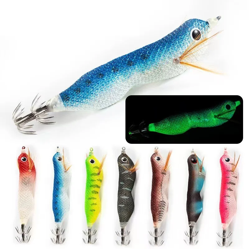 70Pcs Shrimp Fishing Lure Hook Bait Wood Wobbler Squid Jig Bait Octopus Cuttlefish Fishing Tackle