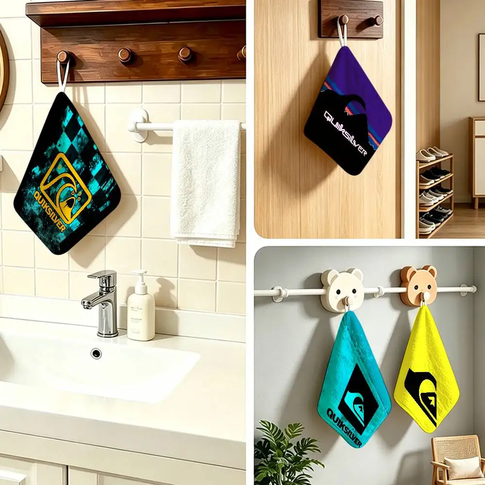 Toalla con logotipo Q-Quiksilver L, toalla de cocina colgante de poliéster y algodón, toalla para limpiar las manos, agradable para la piel, para Hotel, cafetería, hogar