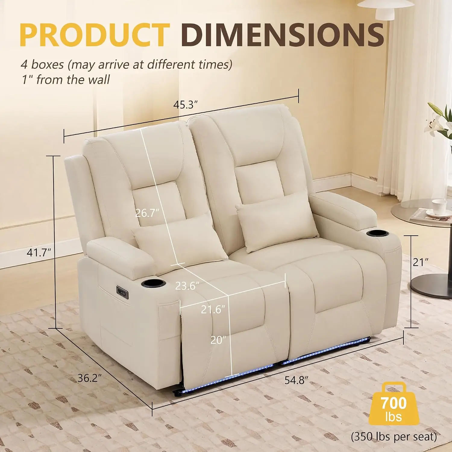 Wall Hugger Power Reclining Loveseat, Beige, 54.4