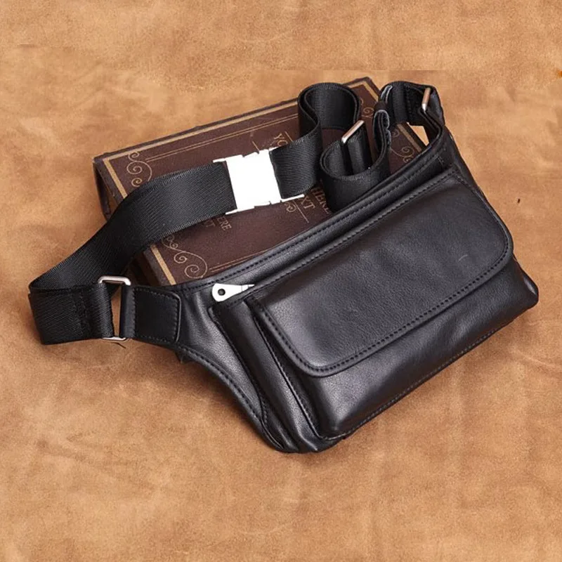 Genuine Leather Waist Bag Top-Grain Cowhide Crossbody Chest Pack for Phone, Sports & Daily Use