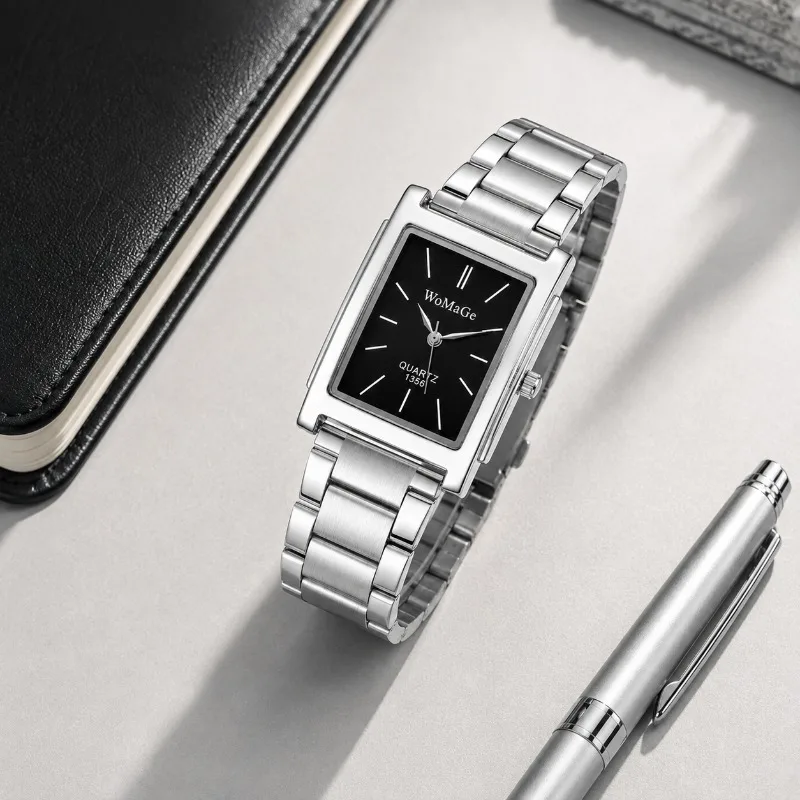 WoMaGe Square Men Watch Luxury Simple Stainless Steel Analog Male Quartz Clock Casual Business Wristwatches For Man Reloj Hombre