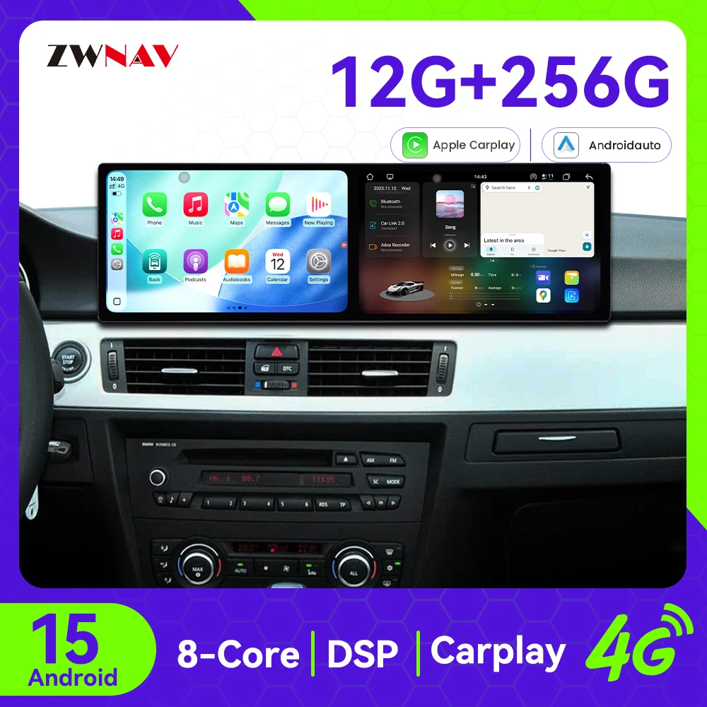 

ZWNAV Android 15 Автомобильный радиоприемник для BMW 3 серии 2005-2012 гг. Беспроводной CarPlay Android Auto DSP Звук GPS-навигация Восьмиядерный быстрый загрузчик