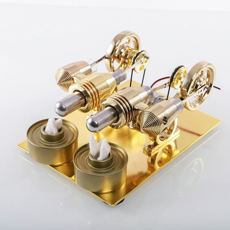 Double Cylinder Stirling Engine Metal Low Temperature Difference for Scientific Physics Experiment Birthday Gift Toy Game