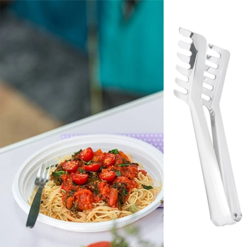 

4 Pcs Food Clip Silver Salad Serving Small Tongs for Noodles Spaghetti Pasta Stainless Steel