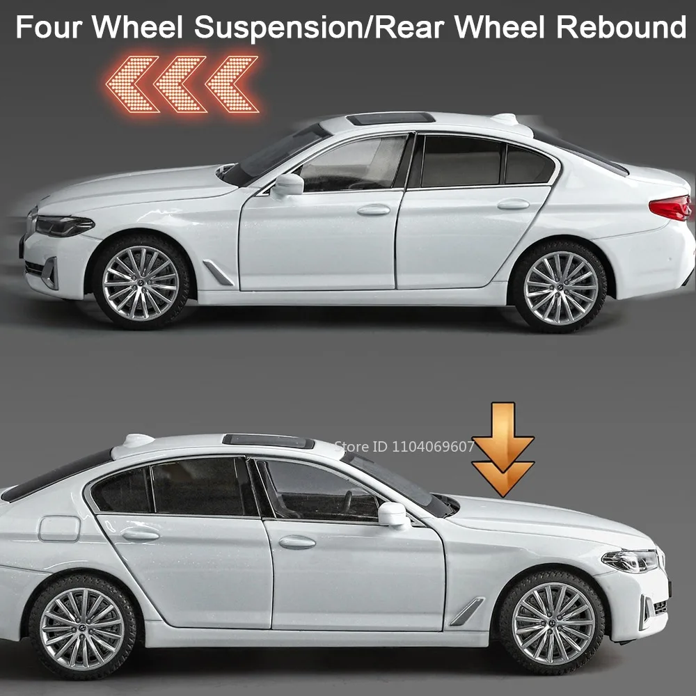1:24 530LI 760LI Toy Car Models Metal Diecast Shock Absorption Pull Back Sound Light Exquisite Interior Model Toys for Childre
