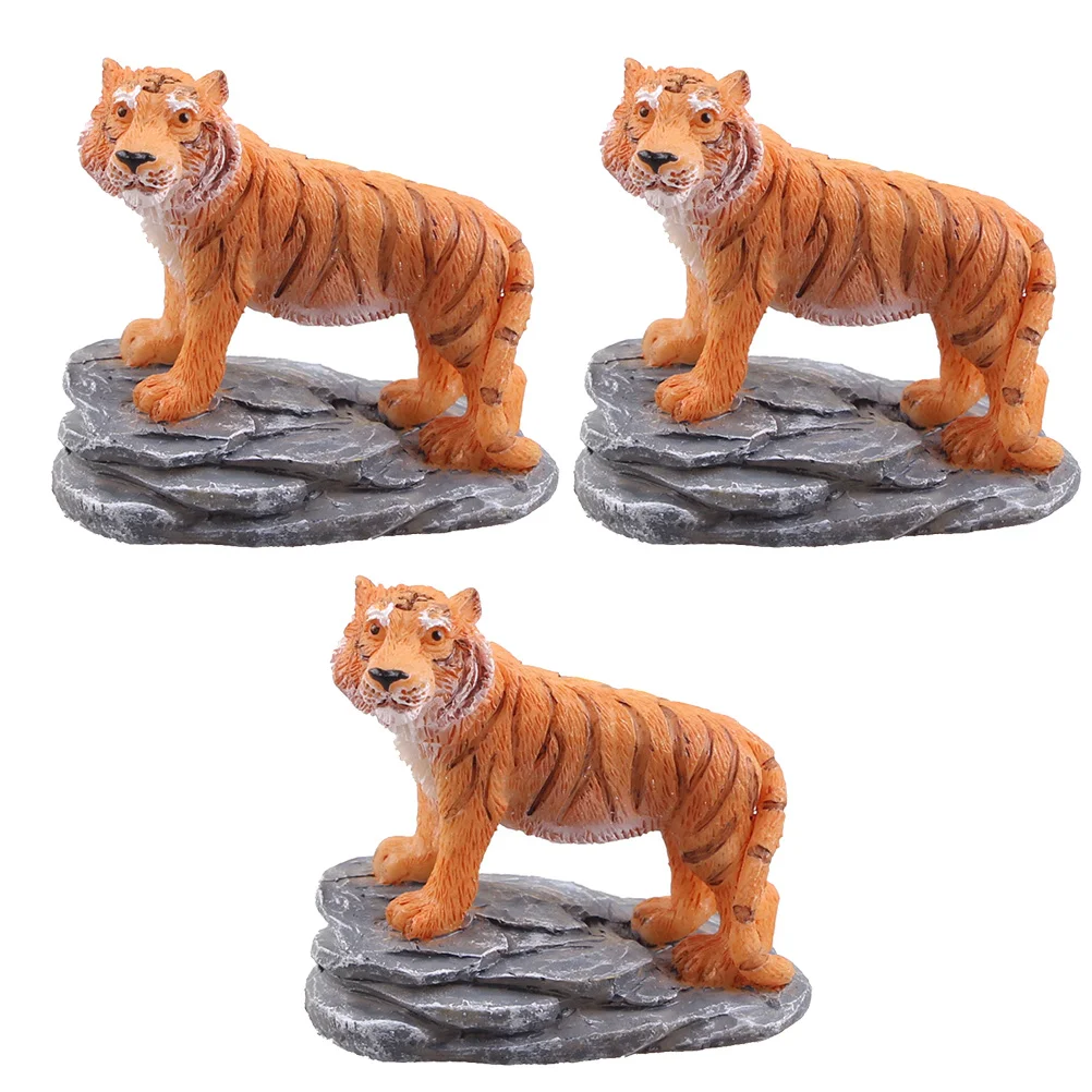 

3 Pcs Animal Tiger Ornaments Shaped Microlandchafts Forest Room Decor Figurines Home