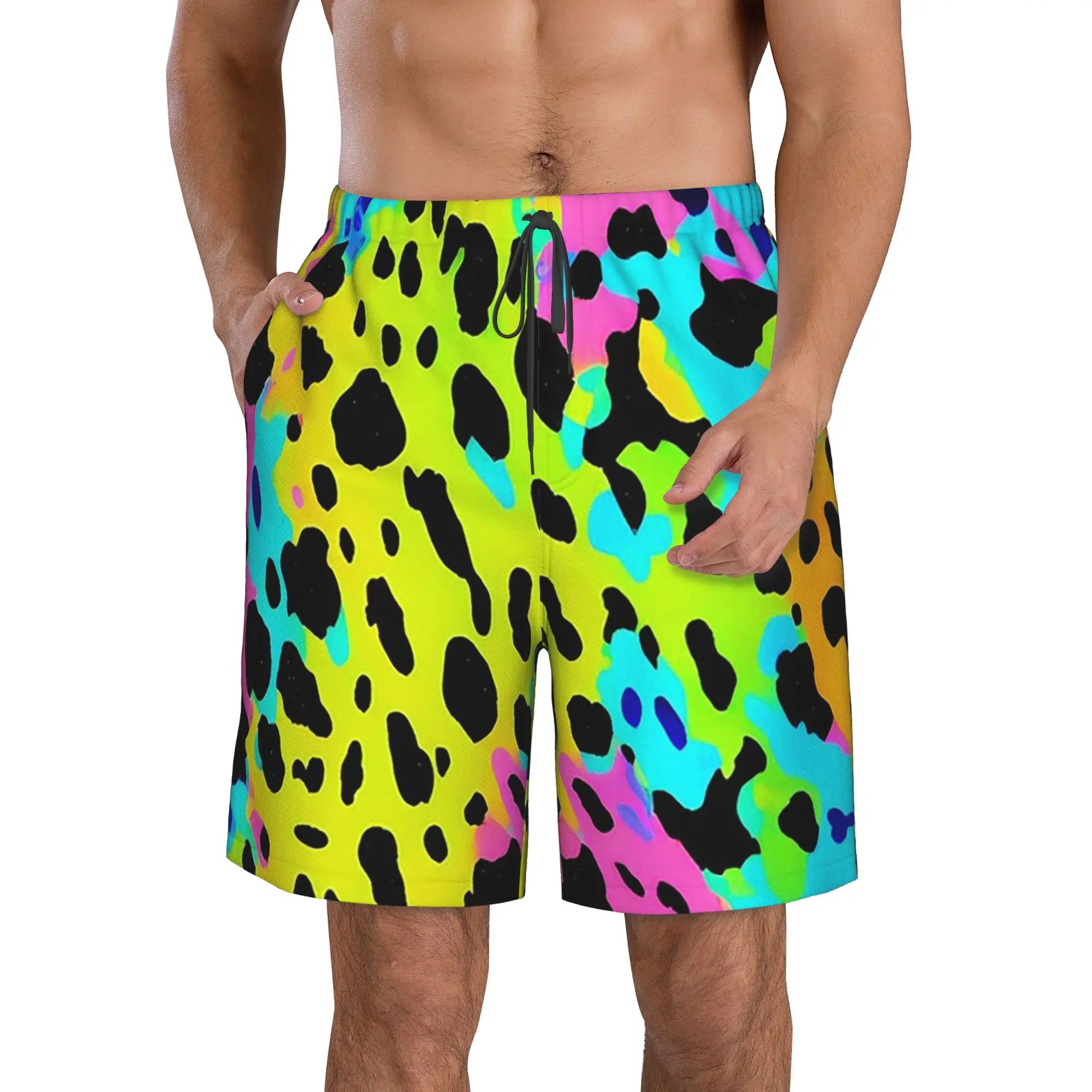 Vibrant Rainbow Leopard Print Trunks Beach Board Shorts Casual Quick Dry Swim Summer Men Pants
