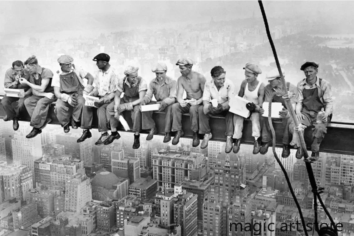 Retro 1932 Having Lunch Atop A Skyscraper New York Construction Workers Art Poster Canvas Painting Wall Print Picture Home Decor