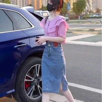 여성용 데님 스커트 미디 청바지, 세련된 2024 트렌드, 하이 퀄리티 캐주얼, 적당한 제공, 오리지널 핫 V 여름 신상