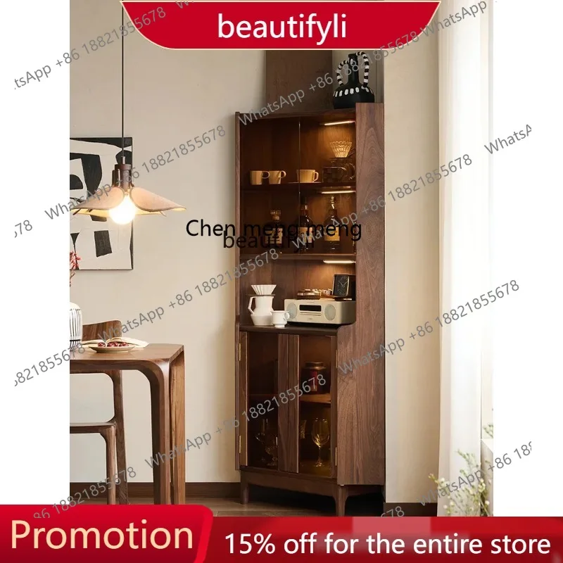 

Solid wood side cabinet, wall kitchen cabinet, black walnut storage cabinet 1001