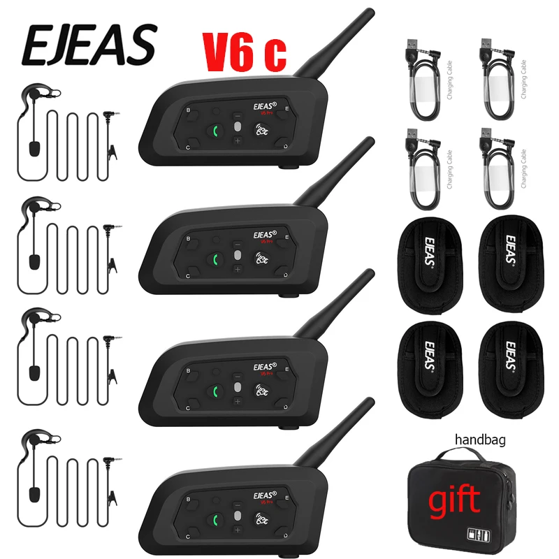 

4pcs EJEAS V6C Referee Intercom Headset Motorcycle Bluetooth 5.1Helmet Headset Intercom Waterproof Intercomunicador Interfones