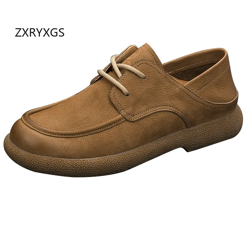 ZXRYXGS British Style Full Genuine Leather Men Shoes Casual Sneaker Comfortable Soft Flat Shoes Men's Travel Shoes Big Size 2025