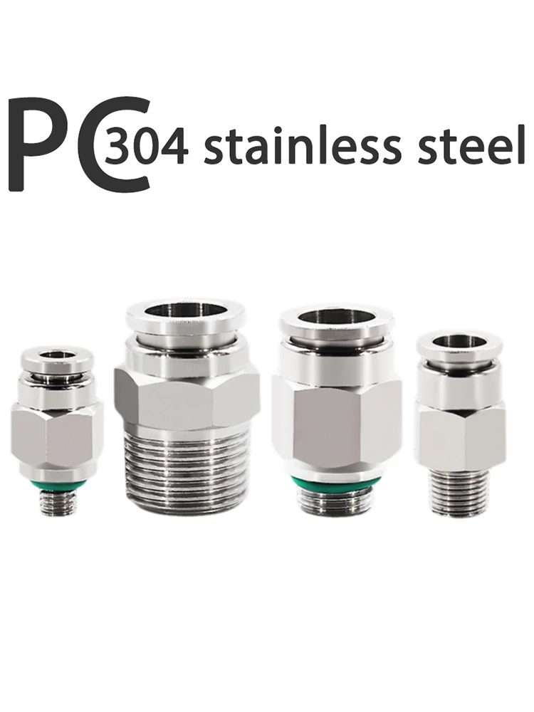 304 Stainless Steel Pneumatic Hose Fitting PC Air Tube Connector M5 1/8 1/4 3/8 1/2 BSP Quick Release Pipe Fittings PC4 6 8 10