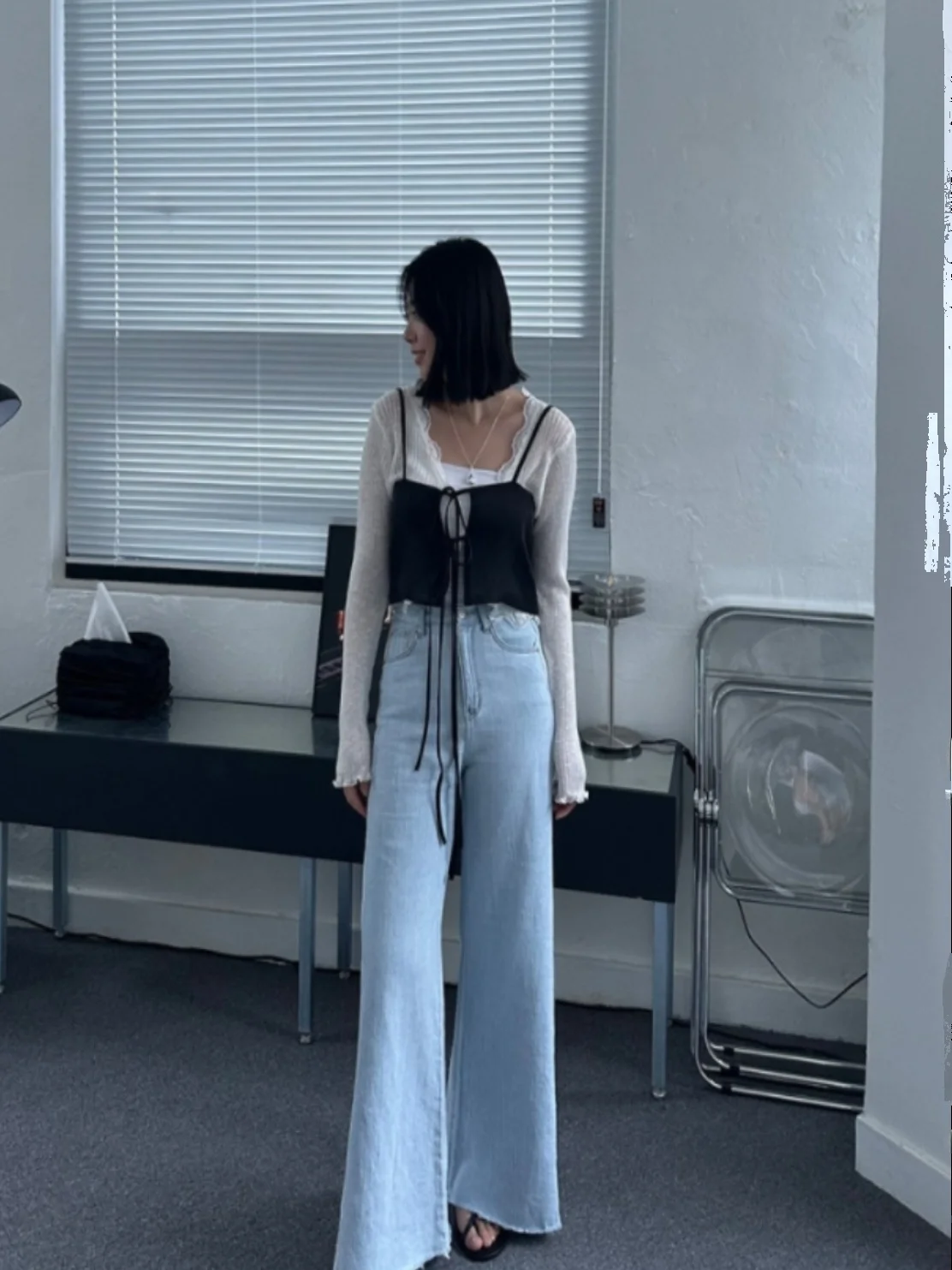 Retro Hohe Taille Breite Bein Jeans frauen Lose Abnehmen Spleißen Micro Ausgestelltes Lange Hosen Trendy Denim Hosen Herbst Saison