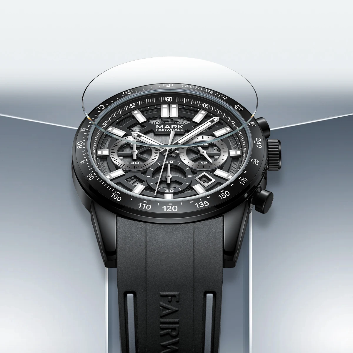 

Mark Fairwhale Business Black Men's Quartz Wristwatch Multi-function Chronograph Luminous Waterproof for Montre luxe