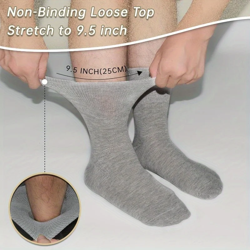 12 Paar Diabetiker-Socken mit elastischen Bündchen, nicht bindenden Oberteilen, extra lockerem und atmungsaktivem Design für Komfort – Detail 6