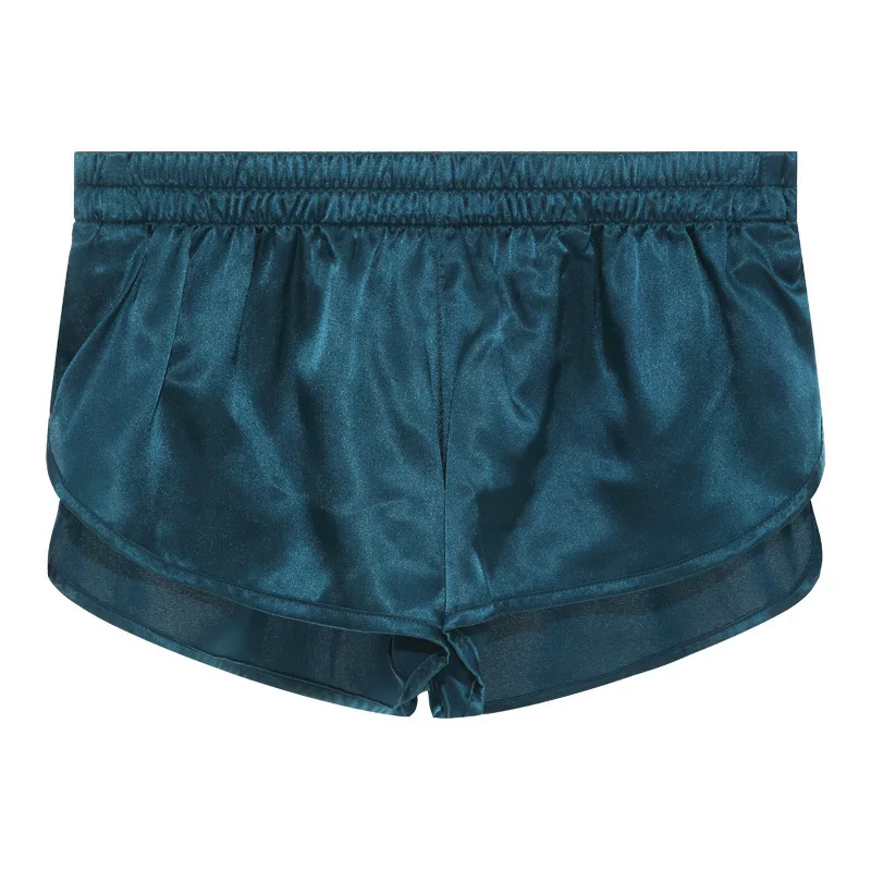 Solid Color Satin Boxer Shorts for Men Ultra-Thin Split-Front Plus Size Loose Lounge Shorts Loose Homewear Nightwear Daily Wear